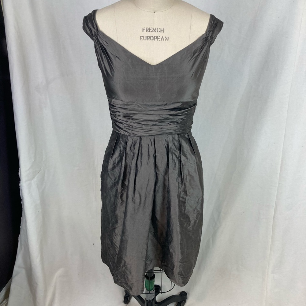 Jenny Yoo silk silver lame formal prom bridesmaid